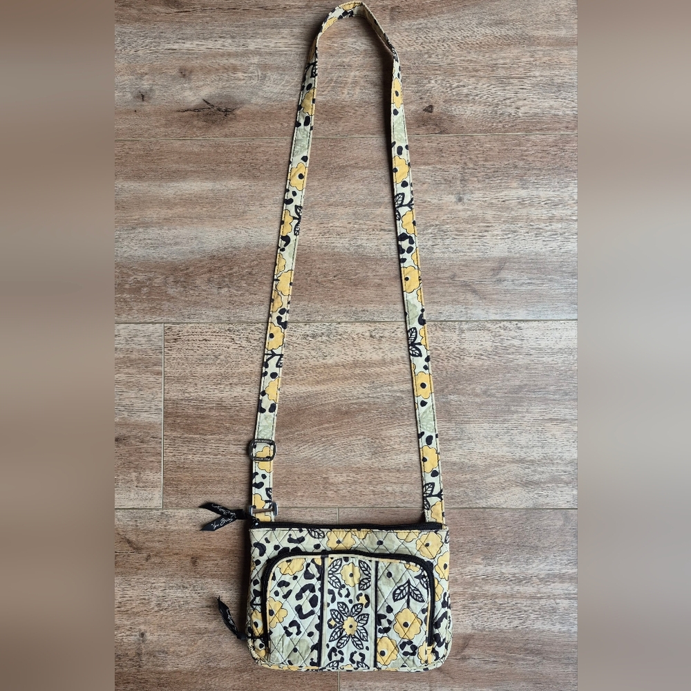Vera Bradley Go Wild Quilted Floral Leopard Crossbody Bag in Yellow and Cream